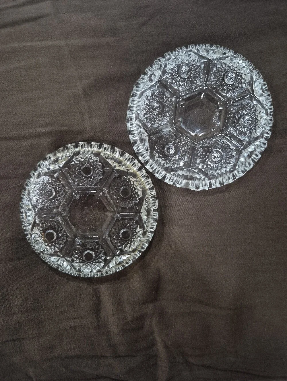 Vintage MCM Italian Starburst Pressed Glass Ashtray Trinket Lot Of Two